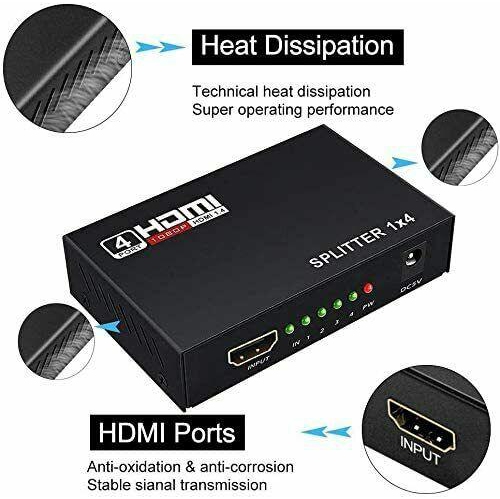 4-Port HDMI Splitter Hub Adapter Multi Display Duplicate Full HD 1080P 4K 2K 3D