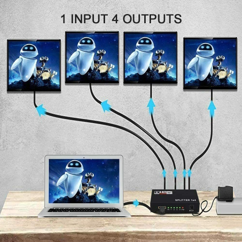 4-Port HDMI Splitter Hub Adapter Multi Display Duplicate Full HD 1080P 4K 2K 3D