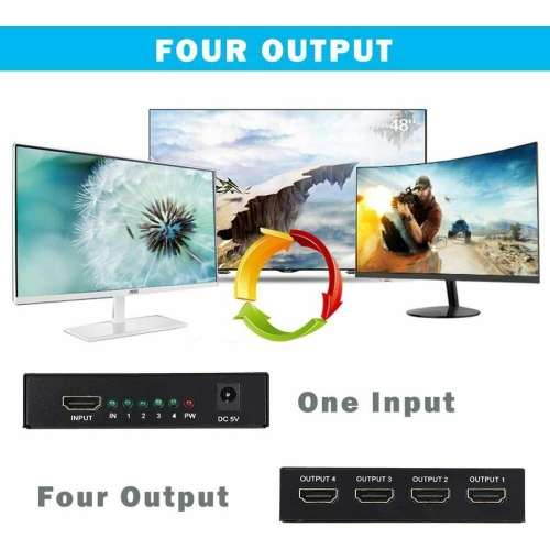 4-Port HDMI Splitter Hub Adapter Multi Display Duplicate Full HD 1080P 4K 2K 3D