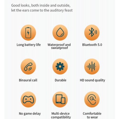 Bendro BT 5.0 Wireless Headphones in-Ear Earbuds with Mic LED Display Waterproof Earphones Sports Headsets for IOS and Android -Black