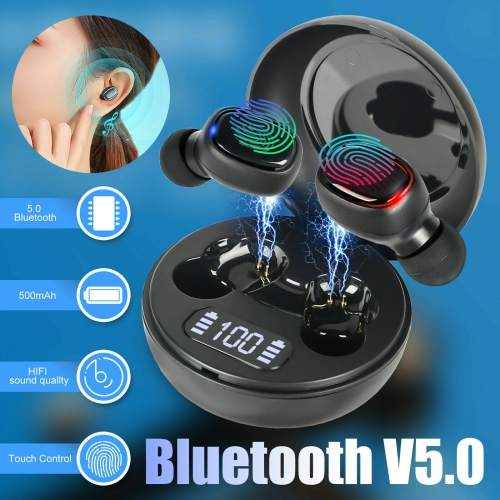 Rolin Wireless EarbudsTWS Bluetooth 5.0 Wireless HiFi in-Ear Earphones with Digital Charging Box for Work, Home Office -Black