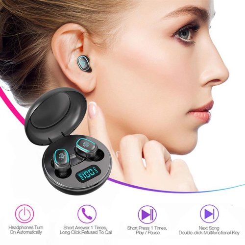 Rolin Wireless EarbudsTWS Bluetooth 5.0 Wireless HiFi in-Ear Earphones with Digital Charging Box for Work, Home Office -Black