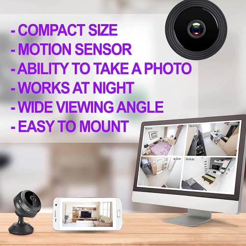 Hidensa Mini IP Camera WiFi Home Security Surveillance Nanny Camcorder with 2 Way Audio Motion Detection Night Vision -Black