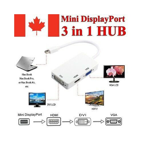 3 in 1 Mini Display Port to HDMI VGA DVI Adapter for MacBook Laptop Computer