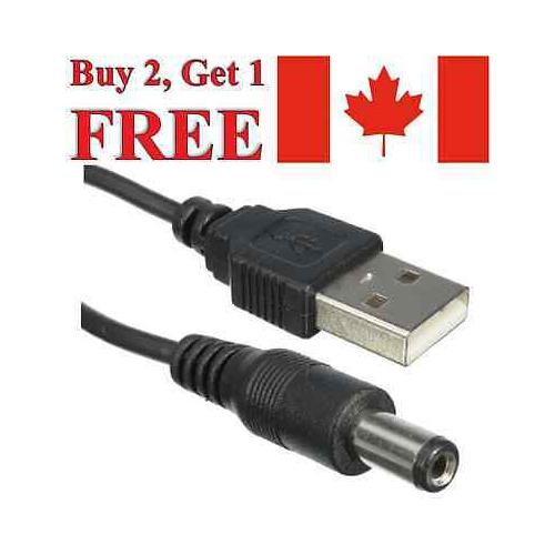 USB to 5.5 mm/2.1 mm 5 Volt DC Barrel Jack Plug Charging Power Cable