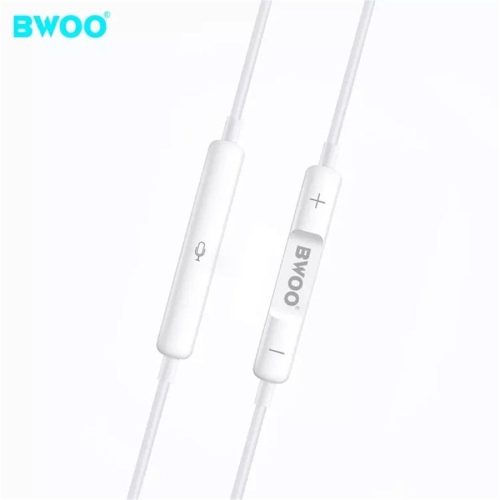 BWOO - Écouteurs Stéréo Intra-Auriculaires, Connecteur 3.5mm, Câble de 1.2M avec Télécommande et Microphone, Blanc