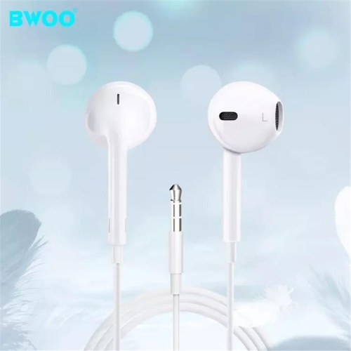 BWOO - Écouteurs Stéréo Intra-Auriculaires, Connecteur 3.5mm, Câble de 1.2M avec Télécommande et Microphone, Blanc