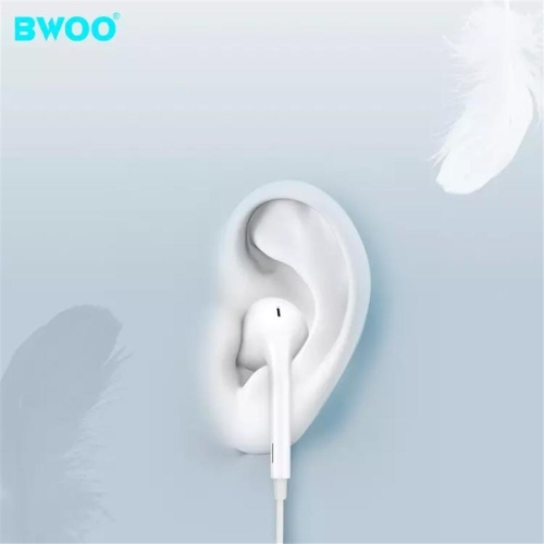 BWOO - Écouteurs Stéréo Intra-Auriculaires, Connecteur 3.5mm, Câble de 1.2M avec Télécommande et Microphone, Blanc