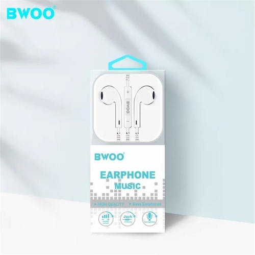 BWOO - Écouteurs Stéréo Intra-Auriculaires, Connecteur 3.5mm, Câble de 1.2M avec Télécommande et Microphone, Blanc