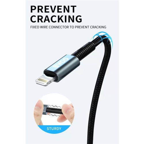 BWOO - USB to Lightning Cable, 1 Meter Length, Braided Nylon and Aluminum Alloy Shell, Black