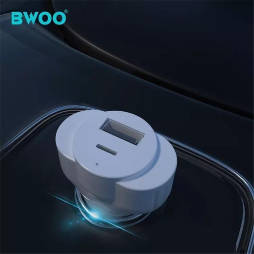 BWOO - Chargeur de Voiture avec 1 Port USB et 1 Type-C , DC 12-24V, Sortie 5V 2.4A, Coque Ignifuge, Blanc