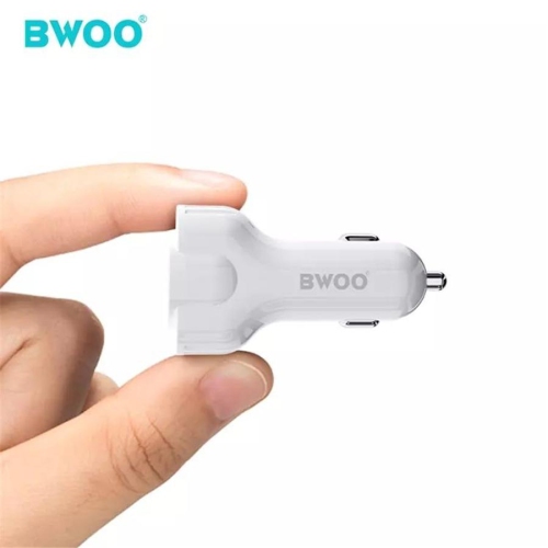 BWOO - Chargeur de Voiture avec 1 Port USB et 1 Type-C , DC 12-24V, Sortie 5V 2.4A, Coque Ignifuge, Blanc