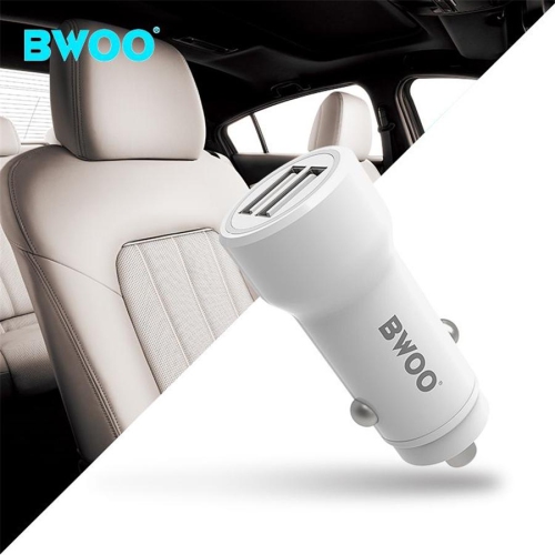 BWOO - Car Charger with 2 USB Ports, 12-24V, 18W + 5V 2.4A Output, White