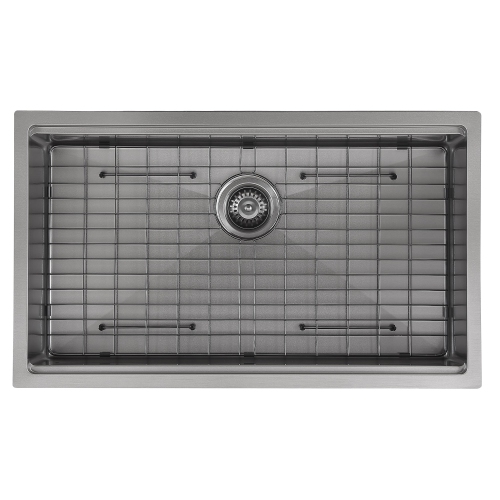 Ancona 32" Single Bowl Undermount Kitchen Sink with Grid and Roll-Up Mat in PVD Gunmetal