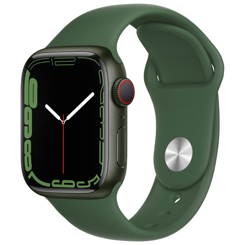 Apple Watch Series 7 avec boîtier 41 mm en aluminium vert et bracelet sport trèfle