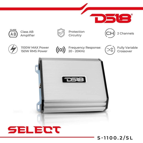 DS18 S-1100.2/SL 2-Channel Amplifier, 1100 Watt Max