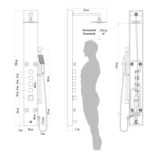 Akuaplus® Nora Shower Panel - Stainless Steel