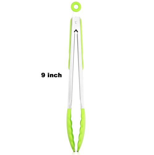 ISTAR Premium Silicone Cooking Tongs, 9-Inch BPA Free Non-Stick Stainless Steel BBQ Grilling Locking Food Tong, Light Green