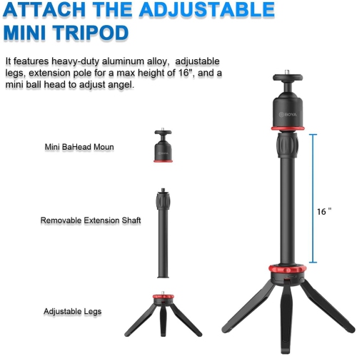 BOYA BY-VG350 Ultimate Smartphone Vlogger Kit with Mini Tripod, Extension Tube, LED Light