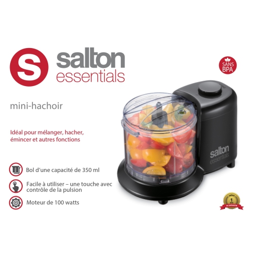 Salton Essentials - Mini Electric Chopper with 1.4 Cup Capacity, 100 Watts, Black