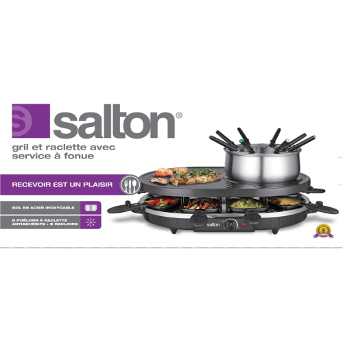Salton - Ensemble de Service à Fondue et Gril à Raclette, Comprend tout les Accessoires, Noir