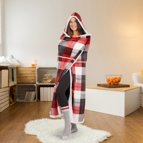 Flannel Hooded Throw Winter Plaid