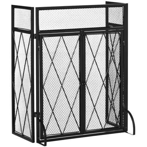 38x31in Single Panel Fireplace Screen Solid Wrought Iron Mesh Fire