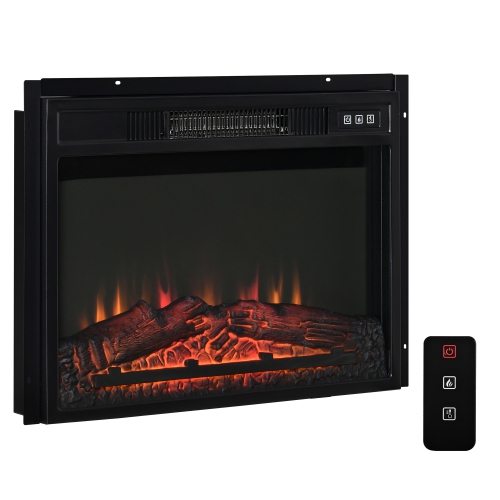 HOMCOM 23" Electric Fireplace Insert for Wooden Cabinet, Recessed Fireplace Heater with Realistic Log Flames, Adjustable Brightness, 1400W, Black