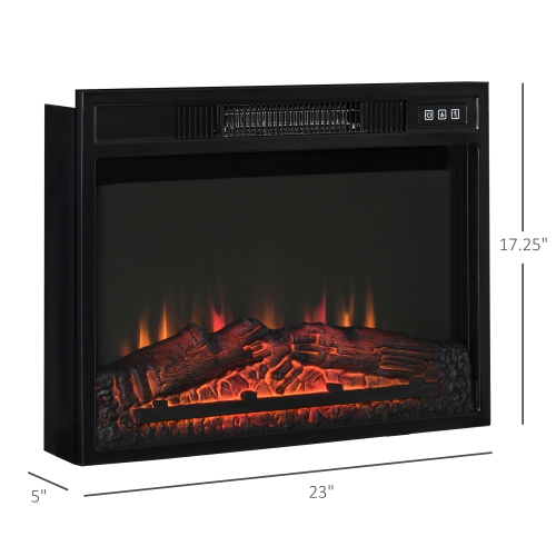 HOMCOM 23" Electric Fireplace Insert for Wooden Cabinet, Recessed Fireplace Heater with Realistic Log Flames, Adjustable Brightness, Remote Control,