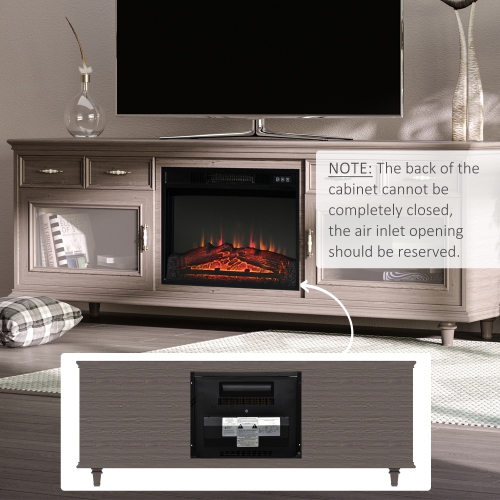 HOMCOM 23" Electric Fireplace Insert for Wooden Cabinet, Recessed Fireplace Heater with Realistic Log Flames, Adjustable Brightness, Remote Control,