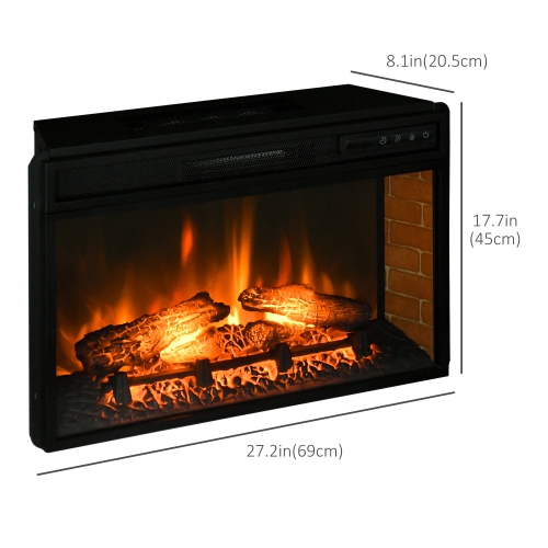 HOMCOM 27" Electric Fireplace Insert for Wooden Cabinet, Recessed Fireplace Heater with Realistic Log Flame, 4 Brightness, Adjustable Temperature, 6H