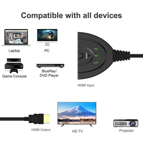 3 Port HDMI-compatible HUB Switch 1080P HD 3 in 1 out Video Audio Splitter