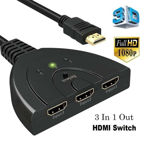 3 Port HDMI-compatible HUB Switch 1080P HD 3 in 1 out Video Audio Splitter