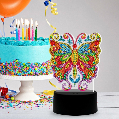 Décoration de nuit en forme de papillon à DEL de broderie et de diamant