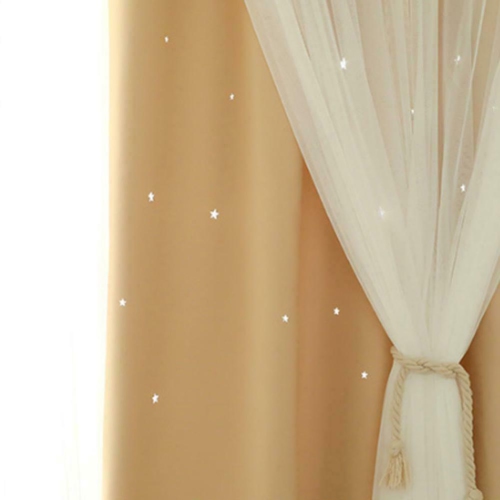 2pcs Hollowed Star Shading Window Curtain Drapes Purdah for Home(Ivory)