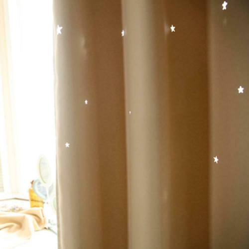 2pcs Hollowed Star Shading Window Curtain Drapes Purdah for Home(Ivory)