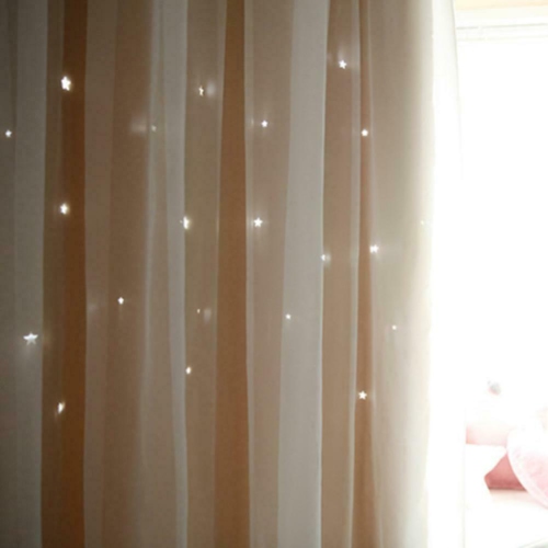 2pcs Hollowed Star Shading Window Curtain Drapes Purdah for Home(Ivory)