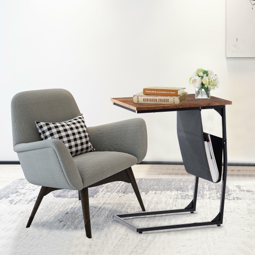 Table d'appoint de canapé en forme de C, table basse de bout avec porte-revues en tissu et pochette d'appoint pour la chambre à coucher du salon