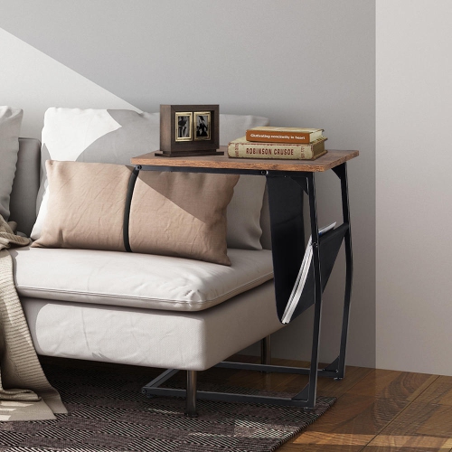 Table d'appoint de canapé en forme de C, table basse de bout avec porte-revues en tissu et pochette d'appoint pour la chambre à coucher du salon