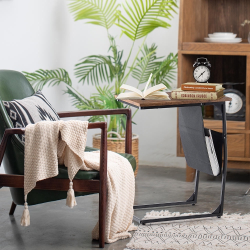 Table d'appoint de canapé en forme de C, table basse de bout avec porte-revues en tissu et pochette d'appoint pour la chambre à coucher du salon