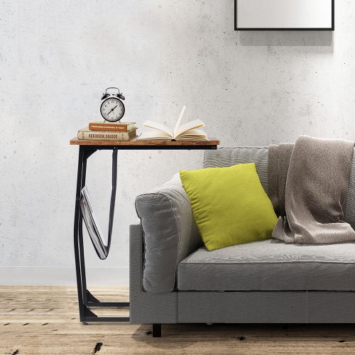 Table d'appoint de canapé en forme de C, table basse de bout avec porte-revues en tissu et pochette d'appoint pour la chambre à coucher du salon