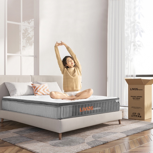 Queen Size Memory Foam Mattresses 10 Inch Pocket Spring Mattress for Back Pain Relief /Motion Isolation & Cool Sleep