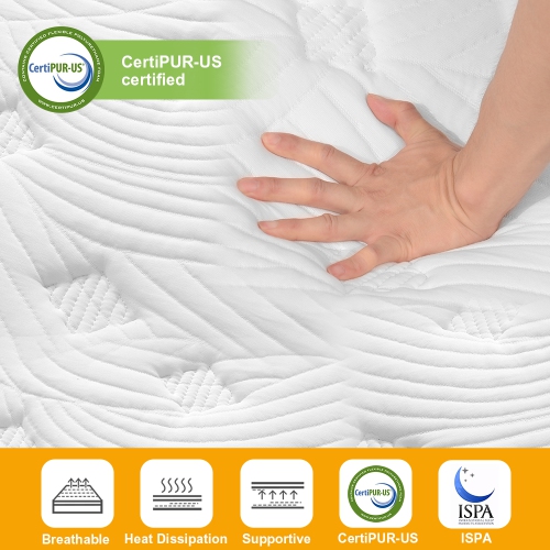 Queen Size Memory Foam Mattresses 10 Inch Pocket Spring Mattress for Back Pain Relief /Motion Isolation & Cool Sleep