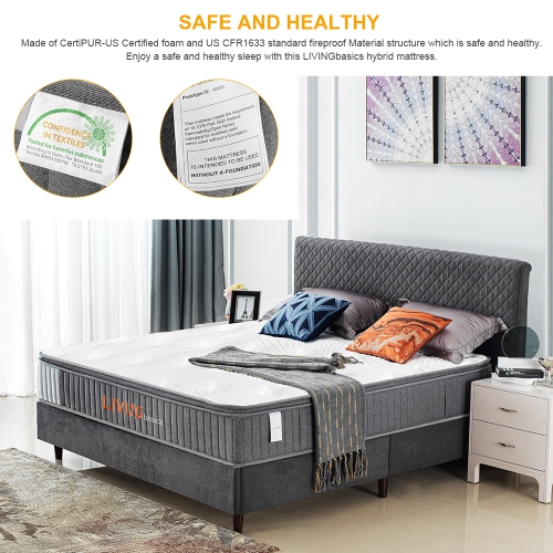 Queen Size Memory Foam Mattresses 10 Inch Pocket Spring Mattress for Back Pain Relief /Motion Isolation & Cool Sleep