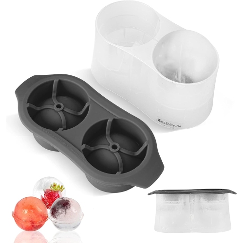 ISTAR Round Ice Cube Mold, Double 2.5 Inches Large Ice Balls Maker with Lid Silicone Ice Sphere Tray Suitable for Cocktails, Whiskey, Drink