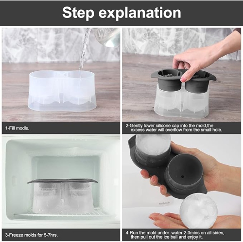 ISTAR Round Ice Cube Mold, Double 2.5 Inches Large Ice Balls Maker with Lid Silicone Ice Sphere Tray Suitable for Cocktails, Whiskey, Drink