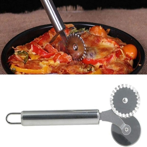 ISTAR 2 in 1 Stainless Steel Dual Wheel Pastry Pizza Ravioli Cutter, Ergonomic Design with Safety Guard, modern Designed Pastry Wheel Cutters