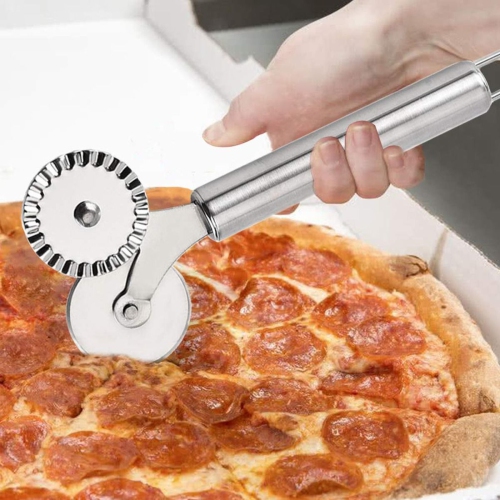 ISTAR 2 in 1 Stainless Steel Dual Wheel Pastry Pizza Ravioli Cutter, Ergonomic Design with Safety Guard, modern Designed Pastry Wheel Cutters
