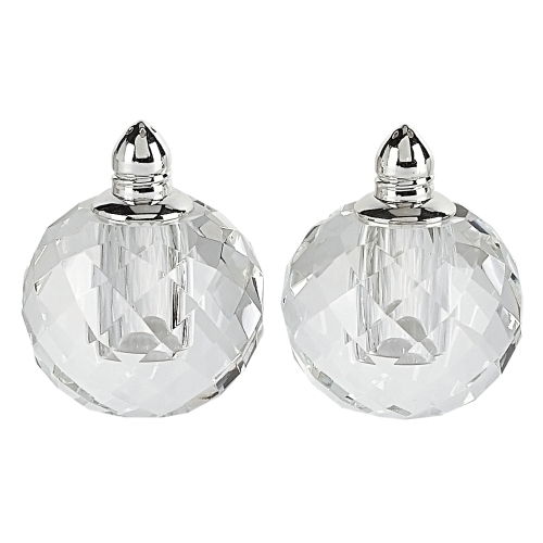 Handcrafted Optical Crystal and Silver Rounded Salt and Pepper Shakers