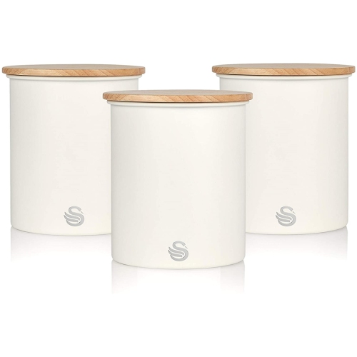 Swan - Set of 3 Nordic Collection Storage Canisters with Bamboo Lid, 1.84L Capacity, Matte White